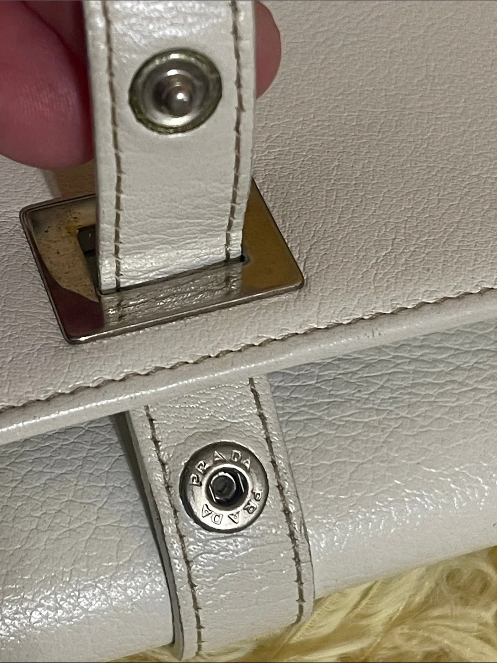 Authentic Vintage Prada Bianco Leather Flap Wallet with Silver Hardware